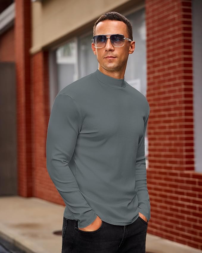 Mens Casual Mock Turtleneck Long Sleeve Basic Lightweight Slim Fit Pullover Tops Ribbed Thermal Undershirts
