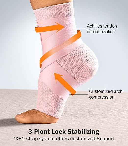 Flat Knitting Ankle Brace For Women&Men, 7-Zone Dynamic Compression Sleeve w/Flex Strap,Foot Support For Sports, Sprained Ankle, Achilles Tendonitis, Plantar Fasciitis Relief(Pack of1) S,Pink