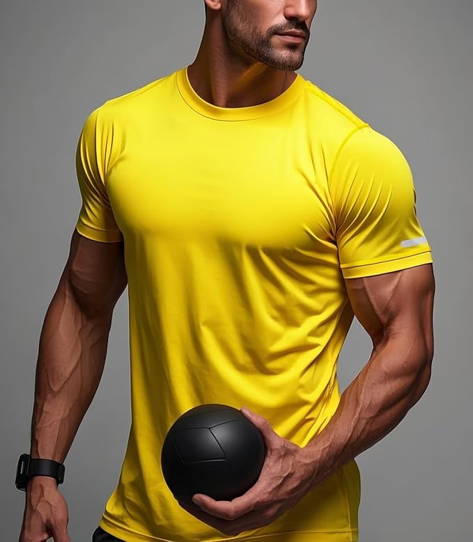 Mens Workout Shirts Fitted, Quick Dry Gym Tshirts Running Athletic Top Moisture Wicking Tee