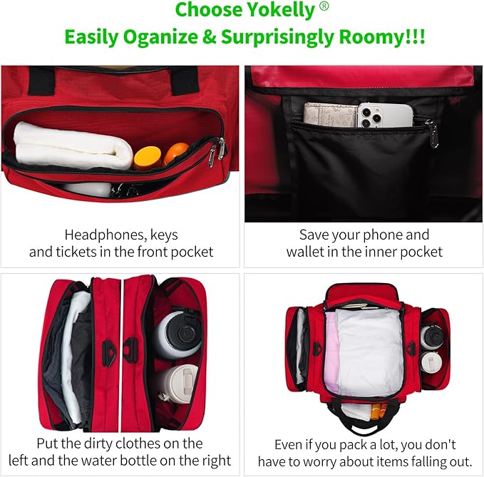 Gym Bag 22 inch Sport Duffle Bag for Men - 55L Weekender Duffel Bag for Travel - Red