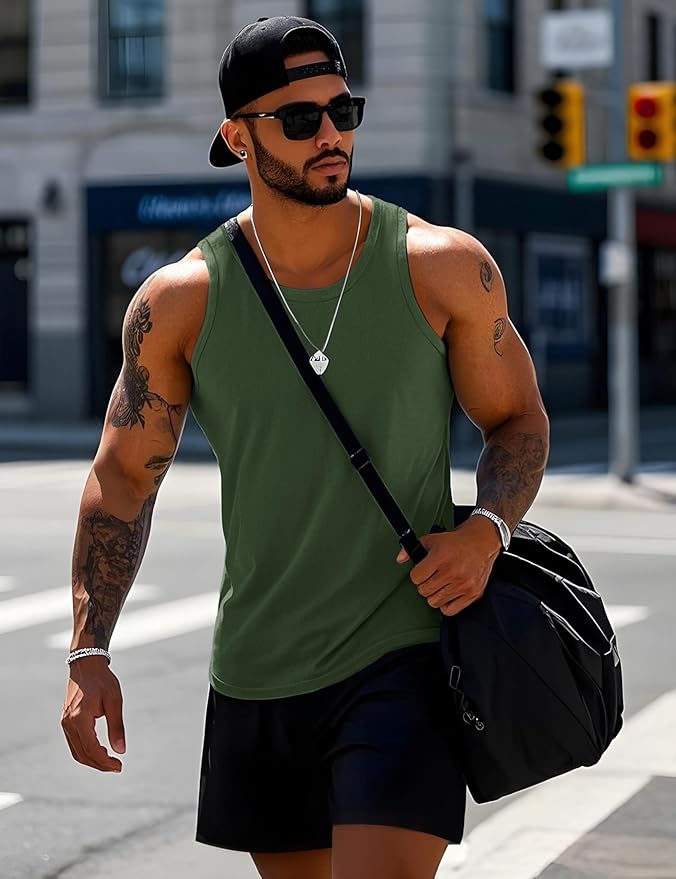 MAGCOMSEN Mens Workout Tank Tops Undershirt Cotton Muscle Athletic Sleeveless Shirts for Gym