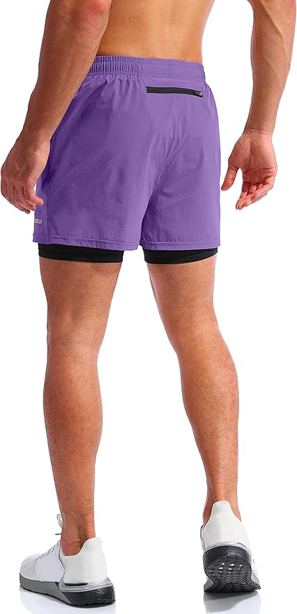 Pudolla Men’s 2 in 1 Running Shorts 5" Quick Dry Gym Athletic Workout Shorts for Men with Phone Pockets
