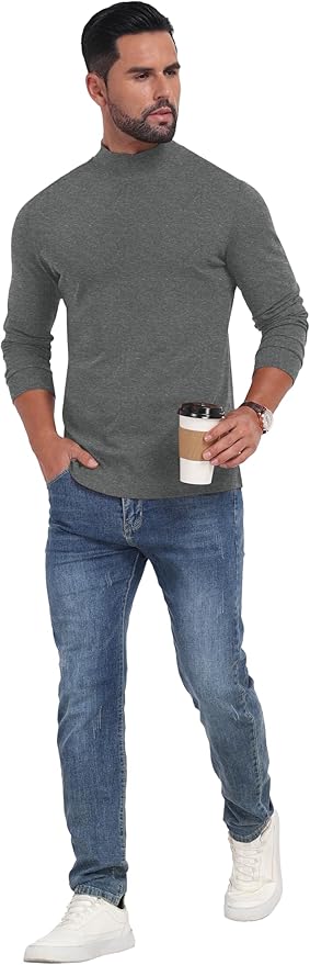 Sailwind Men's Mock Turtleneck Long Sleeve Shirt Cotton Basic Thermal Undershirt Lightweight Pullover