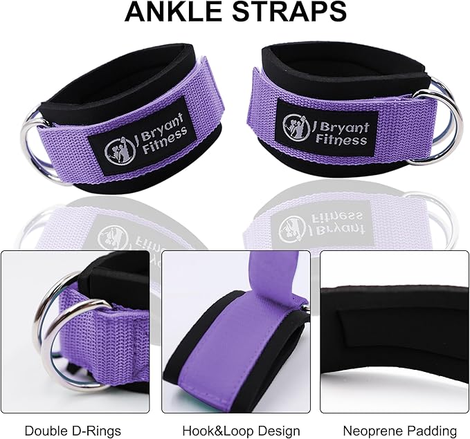 J Bryant Lifting Wrist Straps for Weightlifting and Ankle Strap for Cable Machines Booty Workouts Strength Training Attachments