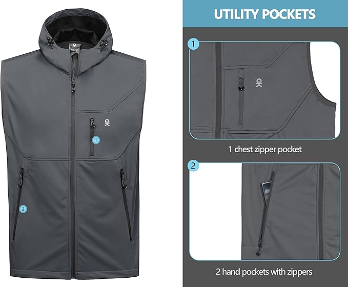 Little Donkey Andy Men's Lightweight Softshell Vest Windproof Sleeveless Jacket for Travel Hiking Running Golf