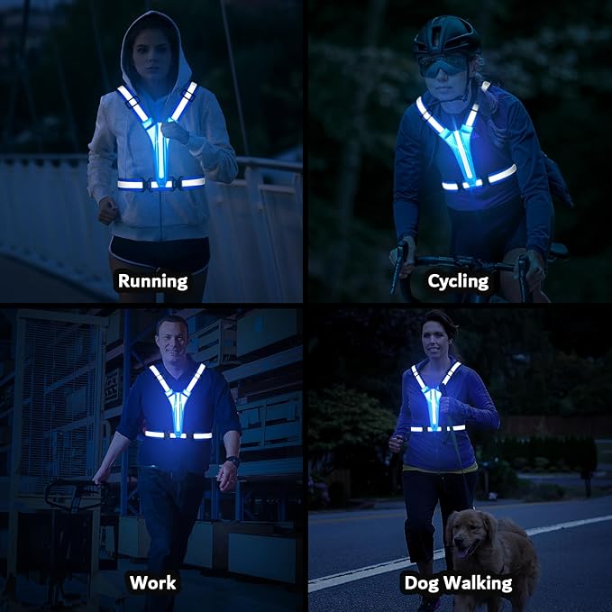 LED Reflective Running Vest Gear,Light Up Vest Runners Night Walking USB Rechargeable,Up to 11hrs Light with Adjustable Waist/Shoulder for Women Men Kids
