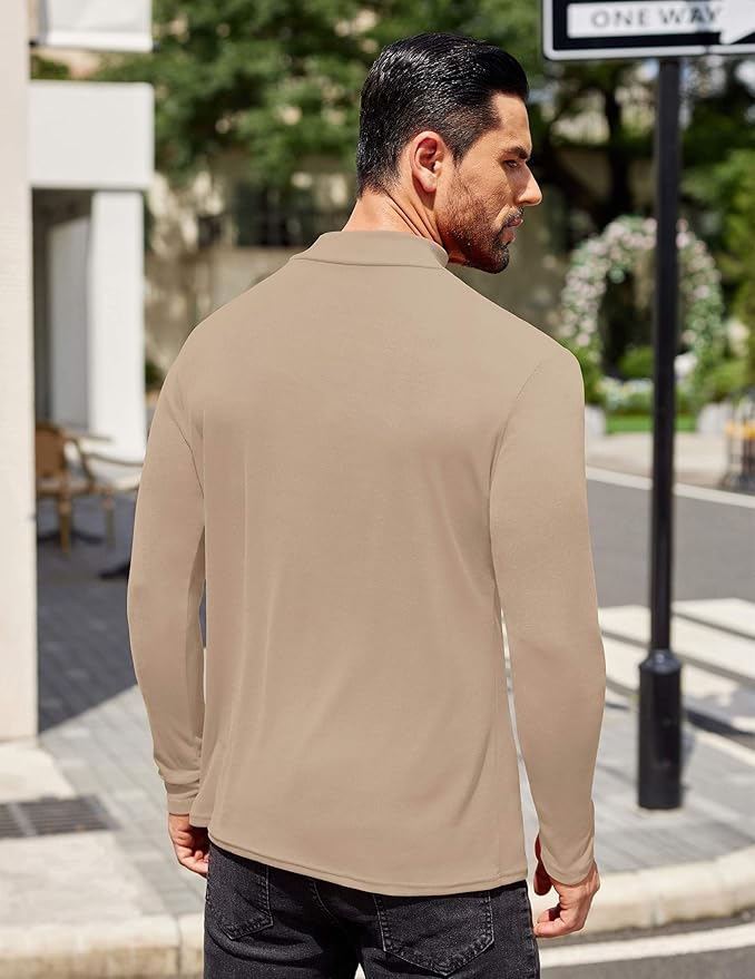 COOFANDY Mens Mock Turtleneck T-Shirts Long Sleeve Solid Color Tees Shirts Basic Casual Slim Fit Pullover T Shirts