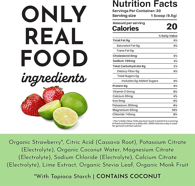 Strawberry Limeade Electrolytes – 30 Serving Bag – Clean Hydration Drink Mix with Essential Minerals – Remineralizing Formula – No Sugar Added – Natural Energy & Cramp Support – Vegan, Non-GMO