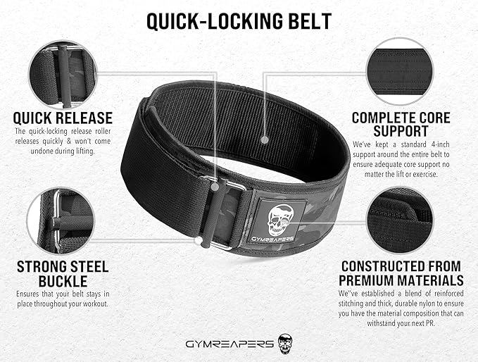 Gymreapers Quick Locking Weight Lifting Belt for Men Gym Belt for Powerlifting Deadlift Belt with 4 Inch Neoprene Metal Buckle Back Support Weightlifting Belt Women