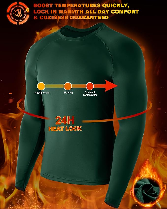Mens Thermal Compression Shirts, Warm Long Sleeve Fleece Lined Tops Athletic Base Layer for Running Cold Weather