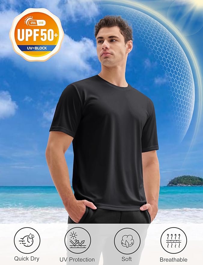 MAGCOMSEN 3 Pack Men's Short Sleeve Quick Dry Shirts Moisture Wicking UPF 50+ Athletic Running Gym Workout Swim T-Shirts
