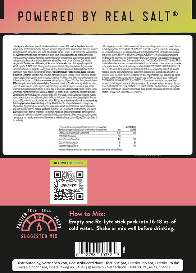 REDMOND Re-Lyte Hydration Electrolyte Powder Mix, Watermelon Lime (30 Stick Packs)