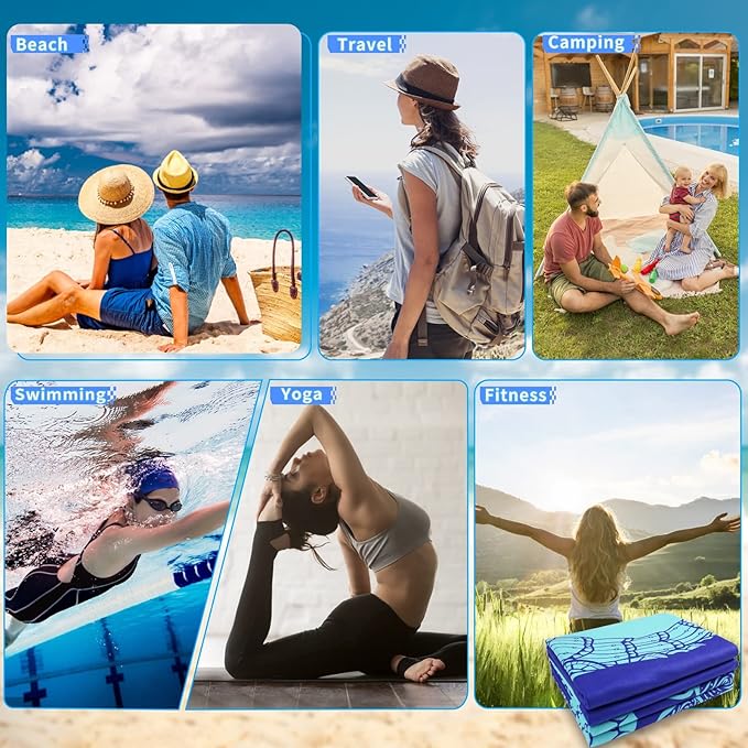 6 Pack Microfiber Thin Lightweight Beach Towel Oversized 71x32 Extra Large Sand Free Towels for Travel Swim Pool Yoga Gym Camping for Adults Women Men Beach Essentials Accessories Vacation Gift