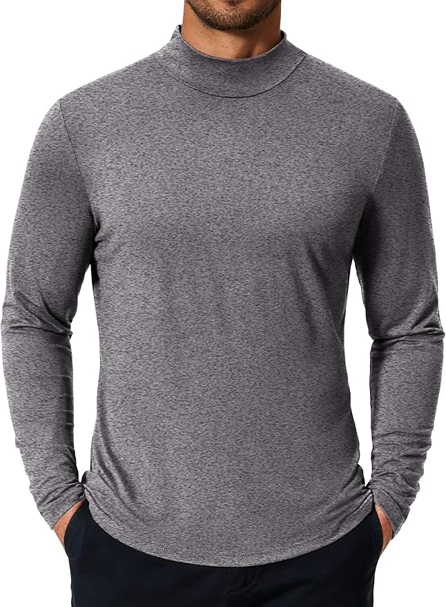 COOFANDY Mens Mock Turtleneck T-Shirts Long Sleeve Solid Color Tees Shirts Basic Casual Slim Fit Pullover T Shirts