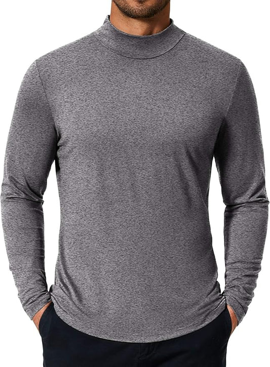 COOFANDY Mens Mock Turtleneck T-Shirts Long Sleeve Solid Color Tees Shirts Basic Casual Slim Fit Pullover T Shirts