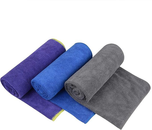 KinHwa Absorbent Workout Towels for Gym Soft 3 Pack Gym Towels for Sweat Microfiber Sports Towel Perfect Size for Workouts, Hot Yoga, Running, Biking or Camping 16inch x 31inch Gray+Purple+Blue
