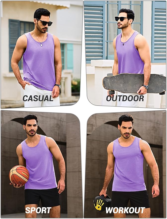 Cotrasen Men's Tank Top UPF 50+ Sleeveless Shirt Cotton Moisture Wicking Casual Gym Workout Shirts Cooling Muscle Tee Shirt