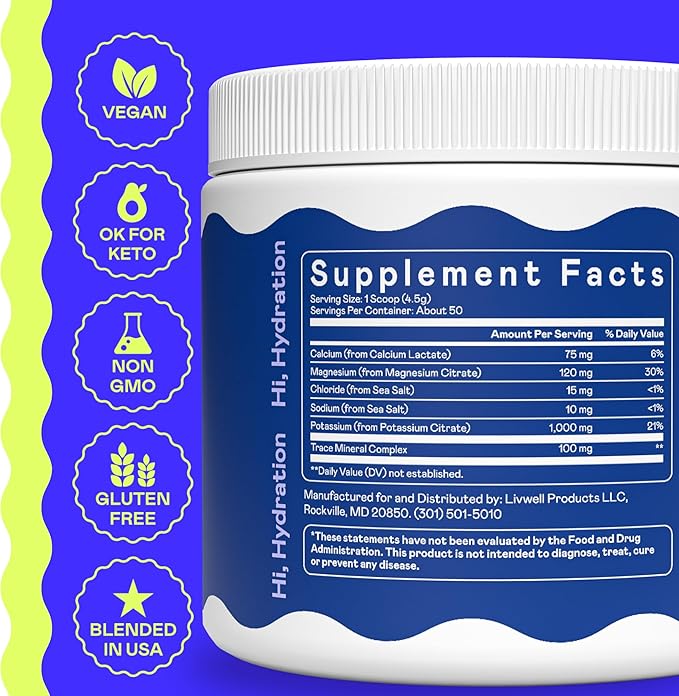 Hi-Lyte K1000 Electrolytes Powder Mix Unflavored Keto & Performance, 50 Servings