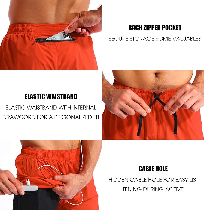 Pudolla Men’s 2 in 1 Running Shorts 5" Quick Dry Gym Athletic Workout Shorts for Men with Phone Pockets