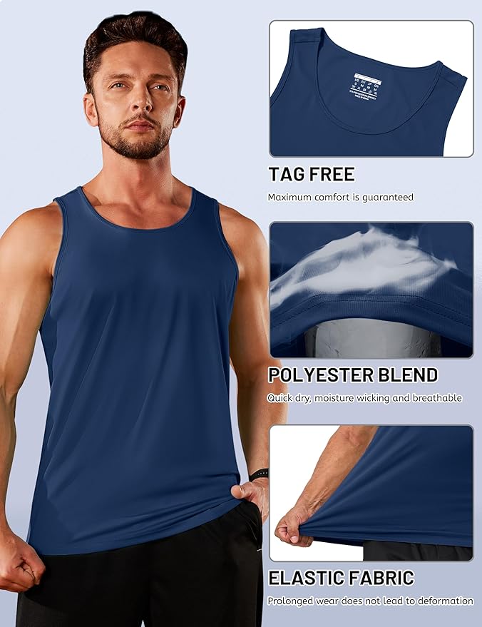 TACVASEN Men's Workout Tank Tops Sleeveless UPF 50+ Summer Sun Shirts Quick Dry for Running Swim Gym Beach
