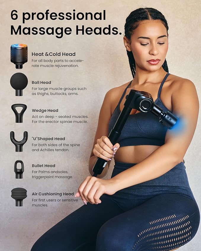 NAPRE Massage Gun with Heat and Cold Head,Deep Tissue Percussion Back Massager for Muscle/Neck/Body Pain Relief with Long Extension Retractable Handle,32-Speeds,Foldable with 5 Adjustable Angles