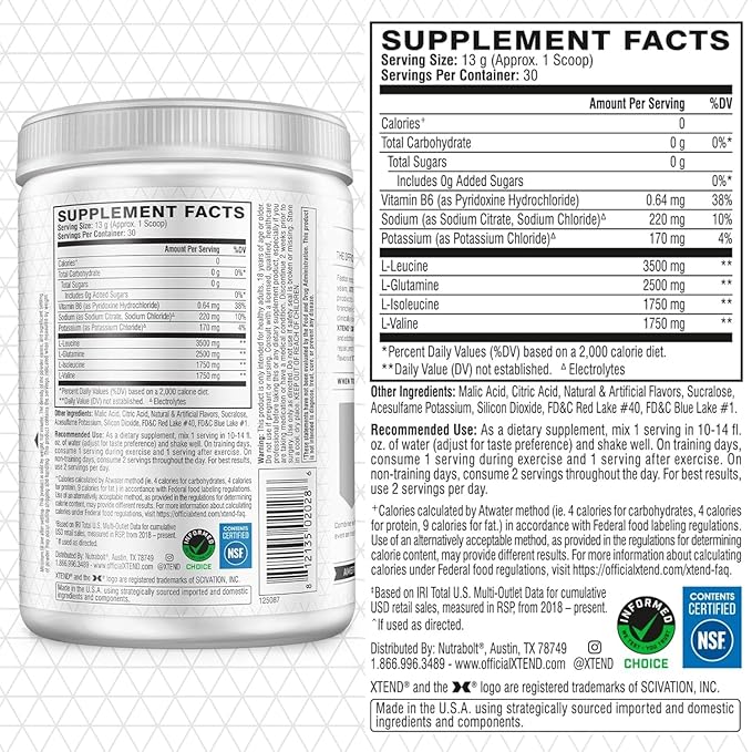 Xtend Original BCAA Powder 7g BCAA and 2.5g L-Glutamine, Sugar Free Post Workout Muscle Recovery Drink with Amino Acids for Men & Women, 30 Servings