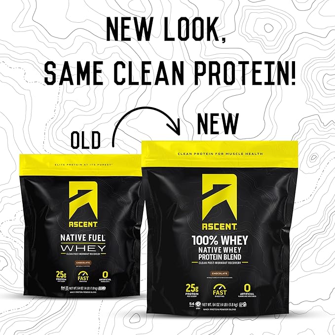 Ascent 100% Whey Protein Powder - Post Workout Whey Protein Isolate, Zero Artificial Flavors & Sweeteners, Soy & Gluten Free, 5.5g BCAA, 2.6g Leucine, Essential Amino Acids, Chocolate 4 lb