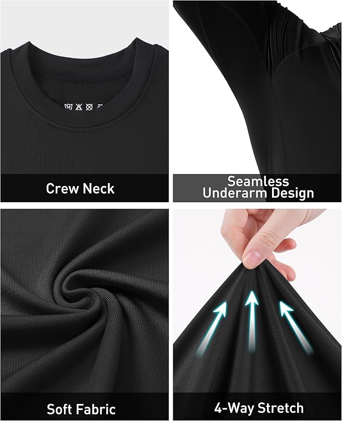 Roadbox Mens Compression Shirt, Cool Dry Long Sleeve Workout Shirts, Running Athletic Football Gym Base Layer Tops UPF 50+