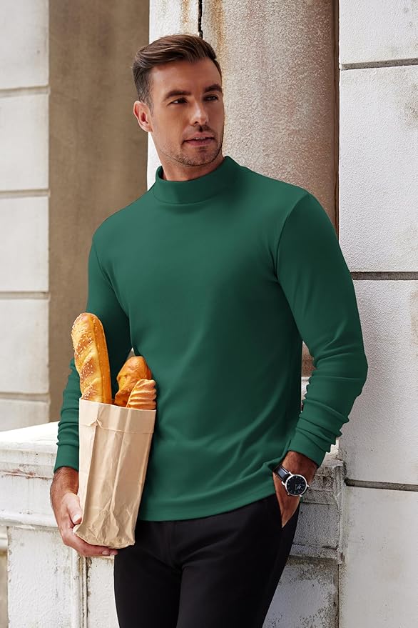 COOFANDY Mens Mock Turtleneck Long Sleeve Shirts Basic Thermal Turtle Neck Undershirt Lightweight Pullover Sweaters Top