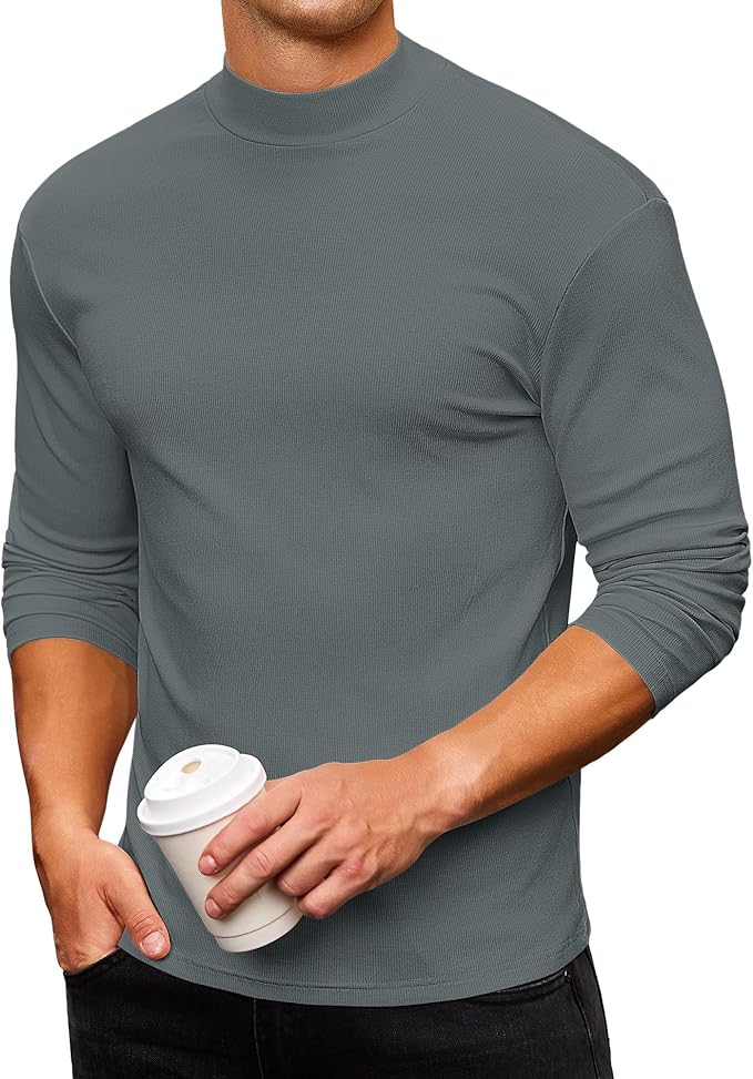 Mens Casual Mock Turtleneck Long Sleeve Basic Lightweight Slim Fit Pullover Tops Ribbed Thermal Undershirts