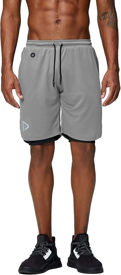 Pinkbomb Men's 2 in 1 Running Shorts Gym Workout Quick Dry Mens Shorts with Phone Pocket