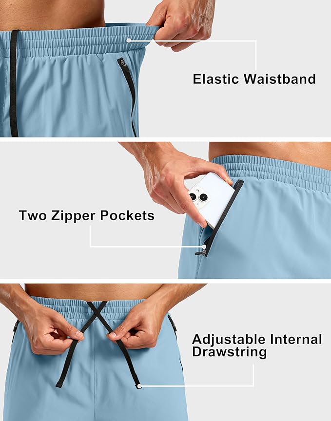 Pudolla Men's 7" Running Shorts with Zipper Pockets Quick Dry 2 in 1 Workout Gym Shorts with Liner for Tennis Yoga Training