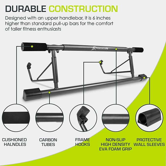 ProsourceFit Wall-Mounted Pull-Up/Chin-Up Bar, Heavy Duty 300 lb. Capacity, Black