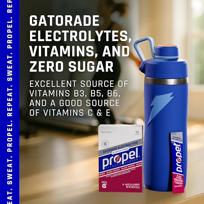 Propel Electrolyte Enhanced Water Drink Mix Powder Packets, Black Cherry, Zero Calorie & Zero Sugar Hydration with Electrolytes and Vitamins C & E (120 Packets)