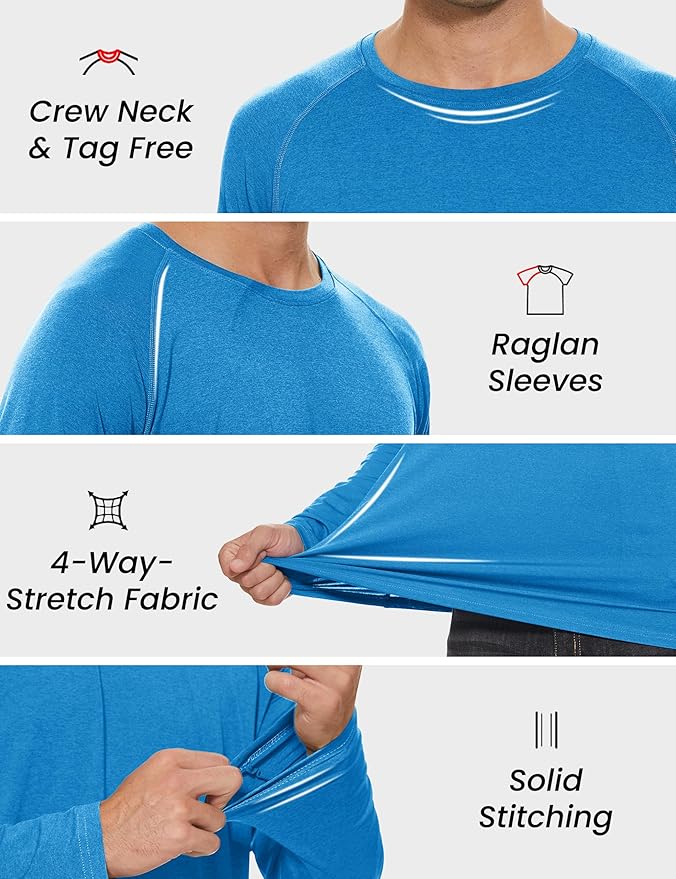 MAGCOMSEN Men's Long Sleeve Shirts UPF 50+ UV Sun Protection Athletic Shirts for Hiking Running Workout Rash Guard