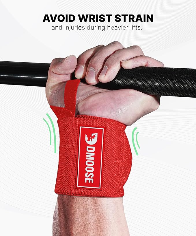 DMoose Fitness Wrist Wraps for Weightlifting 18" - Heavy Duty Gym Wrap with Hand Thumb Loop for Support & Pain Relief, USPA Approved Powerlifting, Weight Lifting Wrist Straps for Men & Women Work Out