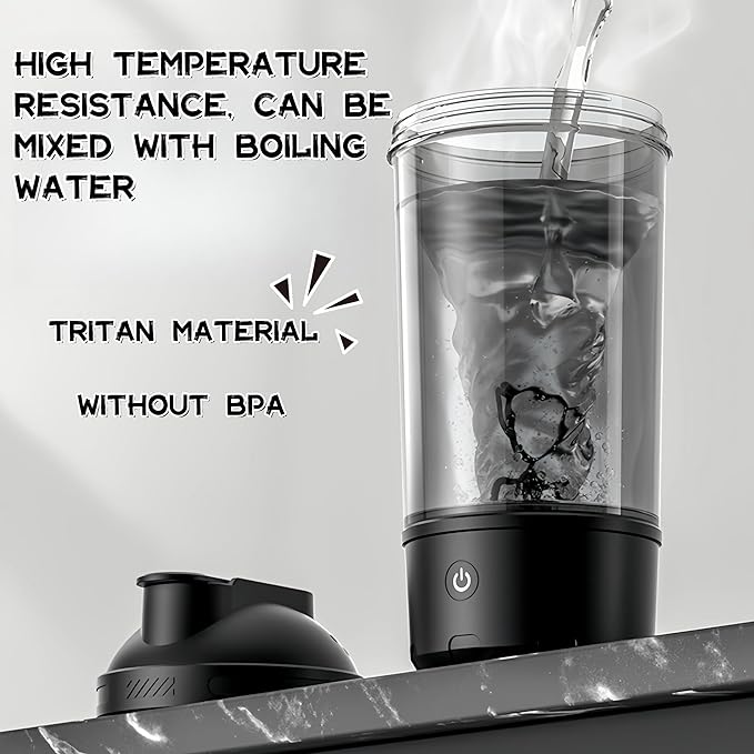 Electric Protein Shaker Bottle Automatic Stirring Mug Tritan Material Cup Sports Health Cup Waterproof Rechargeable Cup (Grey)