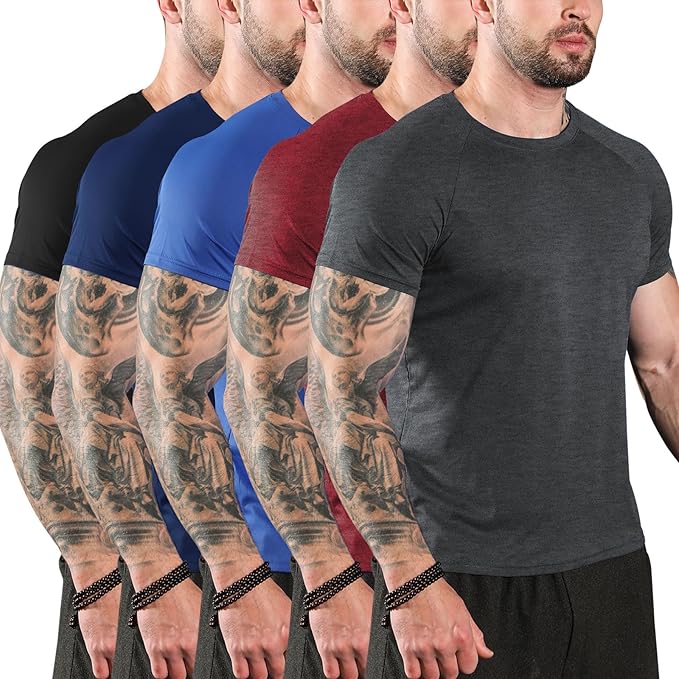 Sumolux 5 Pack Men’s Active Crew Neck T Shirts Quick Dry Athletic Running Gym Workout Short Sleeve Tee Tops Bulk