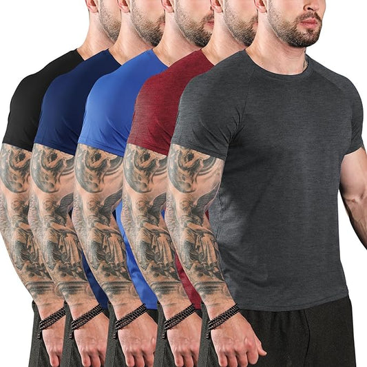 Sumolux 5 Pack Men’s Active Crew Neck T Shirts Quick Dry Athletic Running Gym Workout Short Sleeve Tee Tops Bulk