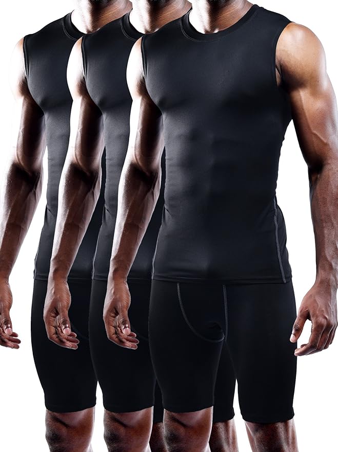 NELEUS Men's 3 Pack Dry Fit Compression Tank Top
