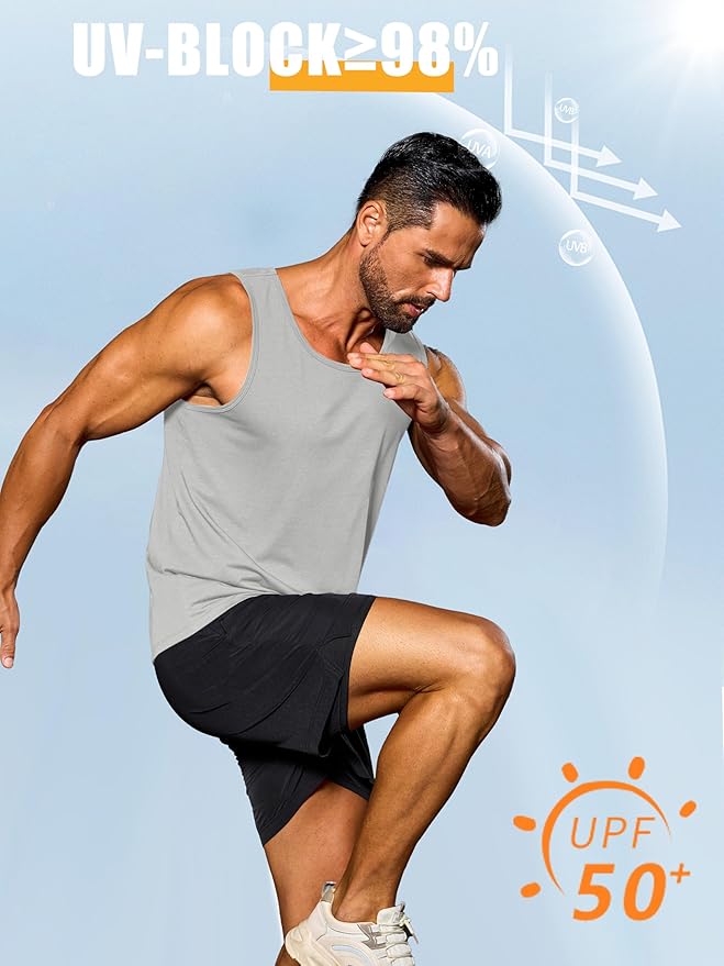 Cotrasen Men's Tank Top UPF 50+ Sleeveless Shirt Cotton Moisture Wicking Casual Gym Workout Shirts Cooling Muscle Tee Shirt