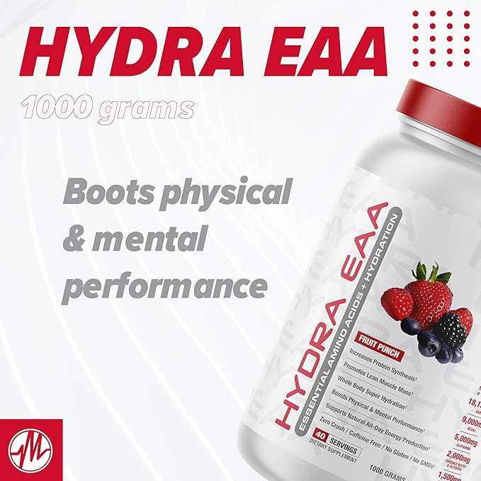 Metabolic Nutrition Hydra EAA, 1000g of Essential Amino Acids + Hydration, EAAs, BCAAs, Glutamine, Electorlytes, Coconut Water & Glycerol, Amazing Flavors (Watermelon, 1000g)