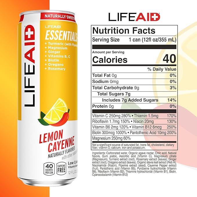 LIFEAID Vitality Blend, Daily Vitamins, Healthy Soda Replacement, 100% Clean, Vegan, GF cans, 12 Fl Oz (Pack of 24)