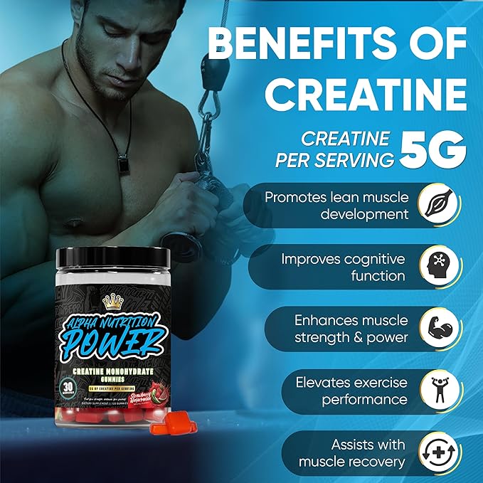 Creatine Monohydrate Gummies 5g - Strawberry-Watermelon Flavored Creatine for Men and Women - Supplement Supports Muscle Growth, Energy, Pre and Post Workout, Focus & Cognition, Recovery (120 Count)