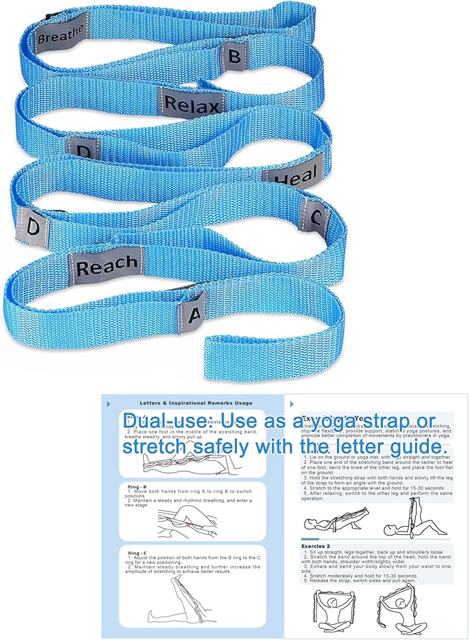 Stretching Strap Yoga Strap with 10 Loops, Non-Elastic Stretch Band for Physical Therapy, Flexibility, Exercise, Pilates, Dance & Gymnastics Workout