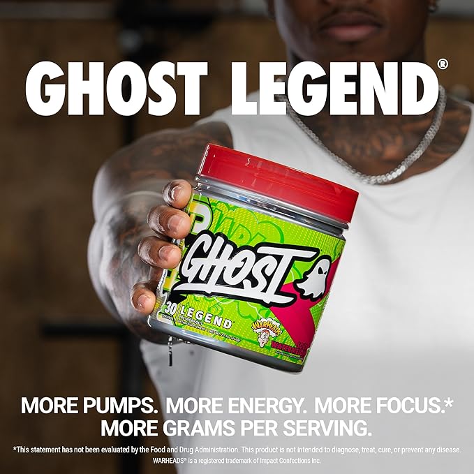 GHOST Legend Pre-Workout Powder, Warheads Sour Watermelon - 30 Servings – Pre-Workout for Men & Women with Choline, L-Citrulline, & Beta Alanine for Energy & Focus