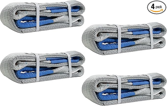 Leyso 4 Packs 3" x 10' Lifting Sling Straps, Multifunctional Heavy Duty Lift Sling Web Town Strap with 2 Reinforced Loops and Wear Guard End (Grey)