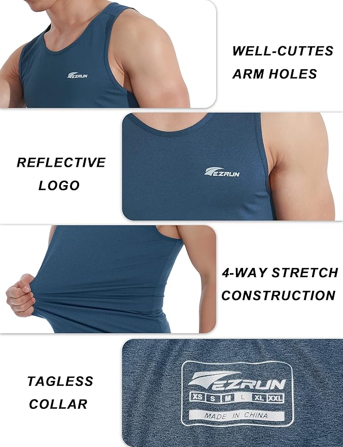 EZRUN Men's Quick Dry Sport Tank Top for Bodybuilding Gym Athletic Jogging Running,Fitness Training Workout Sleeveless Shirts