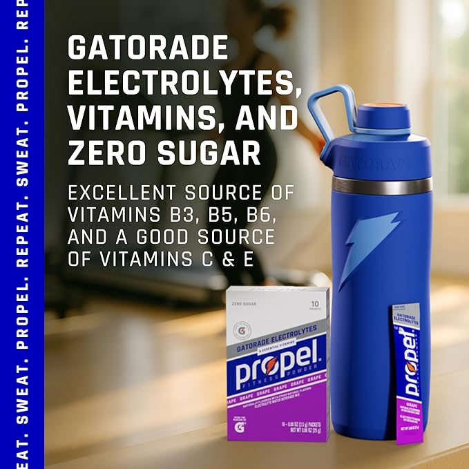 Propel Electrolyte Enhanced Water Drink Mix Powder Packets, Grape, Zero Calorie & Zero Sugar Hydration with Electrolytes and Vitamins C & E (120 Packets)