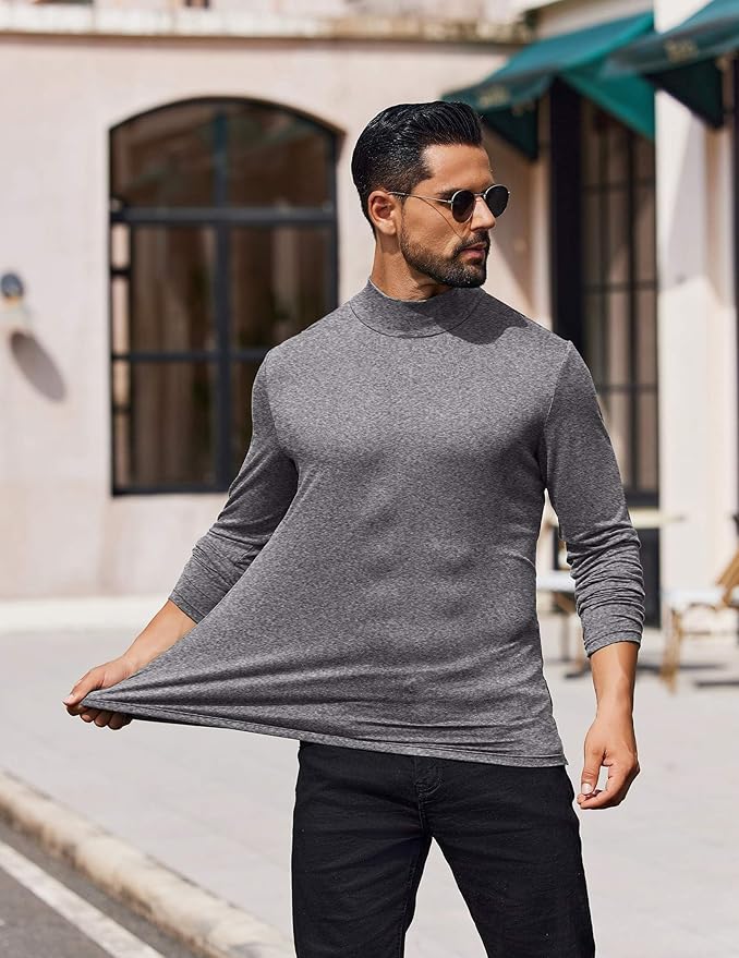 COOFANDY Mens Mock Turtleneck T-Shirts Long Sleeve Solid Color Tees Shirts Basic Casual Slim Fit Pullover T Shirts